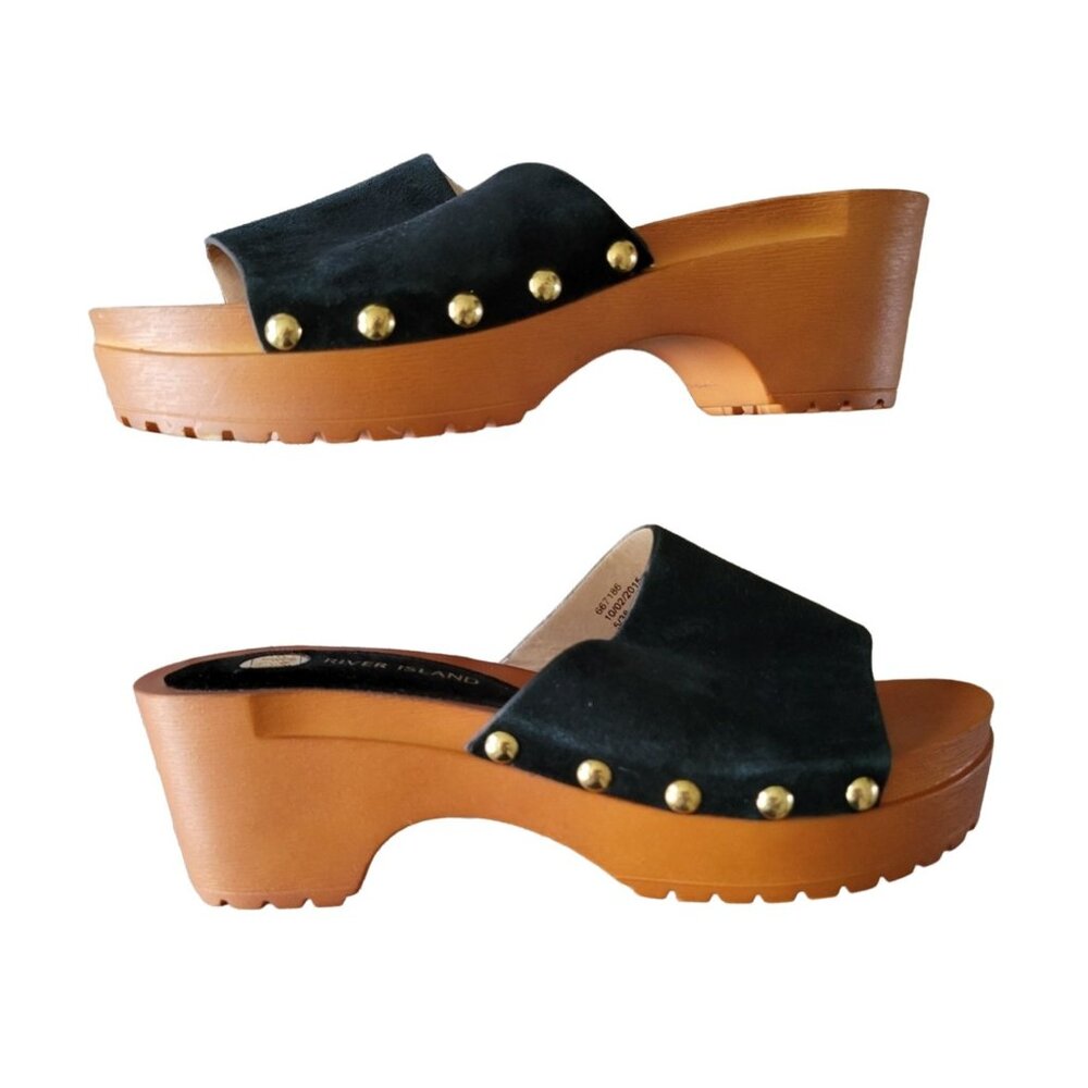 River Island Black Studded Suede Clog Size 7